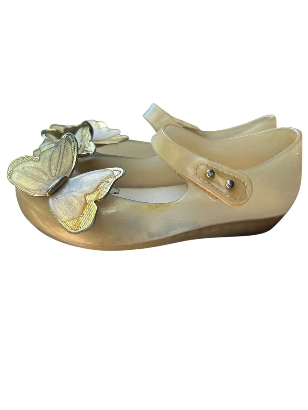 Mini Melissa Gold Butterfly Shoes Mary Janes Peep Toe Toddler Sz 9